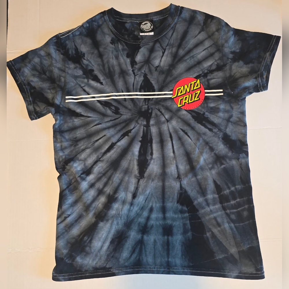 Santa Cruz Skateboards Youth Tie-Dye Tee in Black and Gray with Red Logo